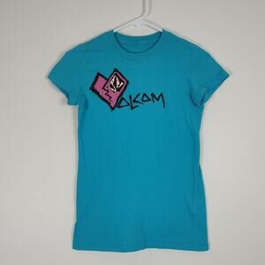 VTG Y2K Volcom Petites blue streetwear skater graphic tshirt womens Small